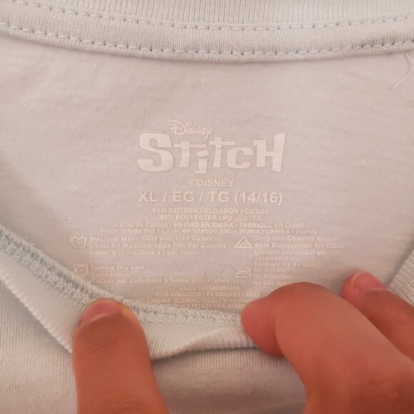 Disney Stitch & Angel Girls Light Blue Cute Watercolor Graphic T-shirt Size XL - Picture 2 of 13